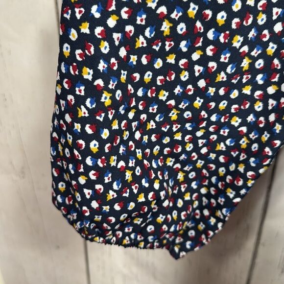 Tommy Jeans Blue Confetti Print Faux Wrap Romper Pockets V Neck Elastic Waist - Picture 8 of 16